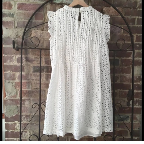 Madewell White Eyelet Ruffle-Sleeve Pintuck Mini Dress Size M Slip NOT included - Picture 3 of 9